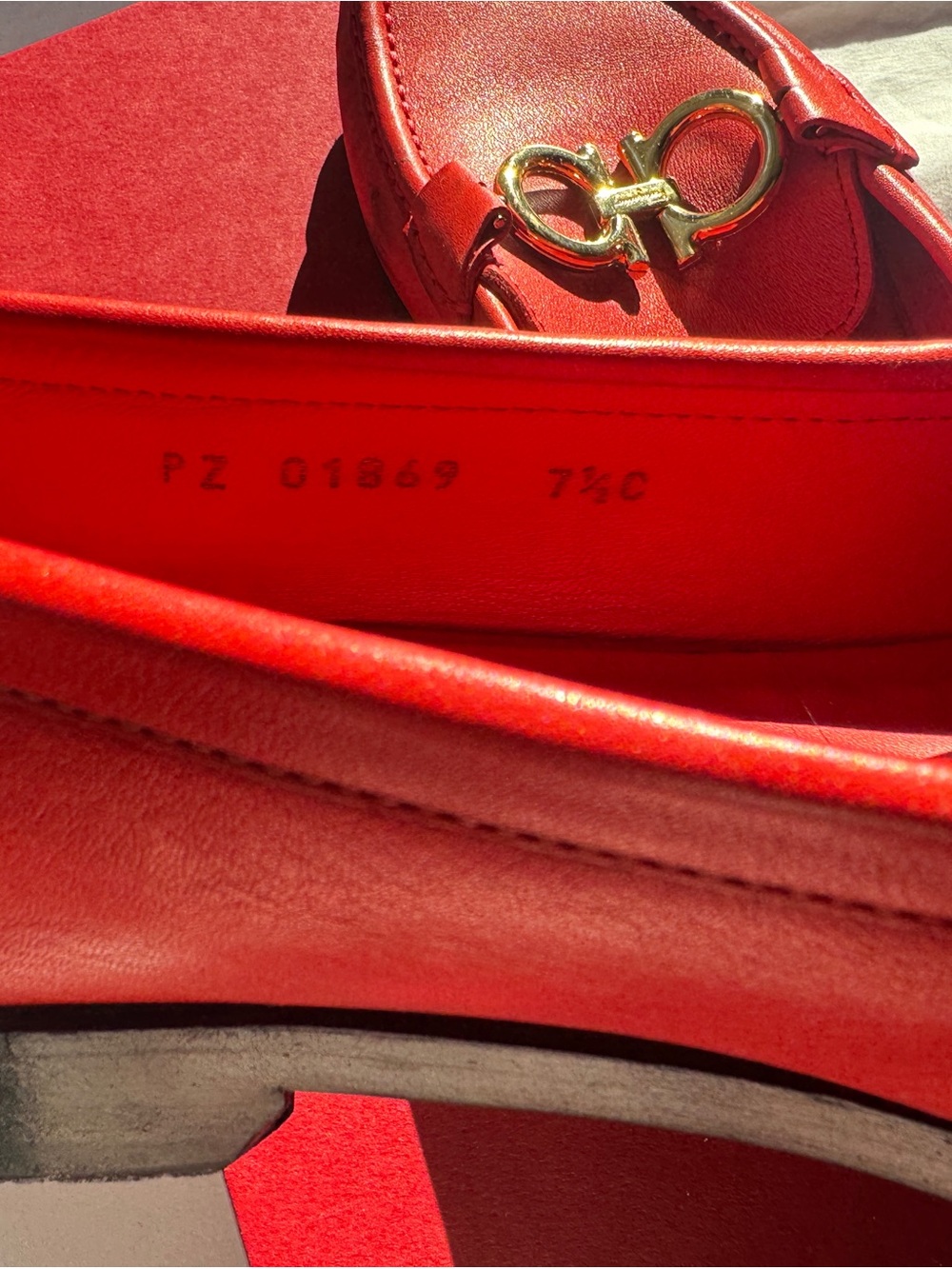 Salvatore Ferragamo Red Leather Vara Bit Loafers with Gold Hardware - Picture 8 of 11